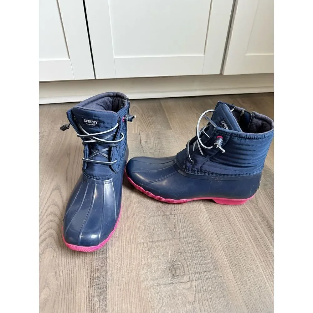 Sperry Girls Saltwater Rain Boot Navy Size 6M Big Kids Rubber Outdoors